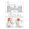 Transitional Swaddle Sack - Arms Up Sleeves & Mitten Cuffs, Solid, Heather Gray with Polka Dot Trim