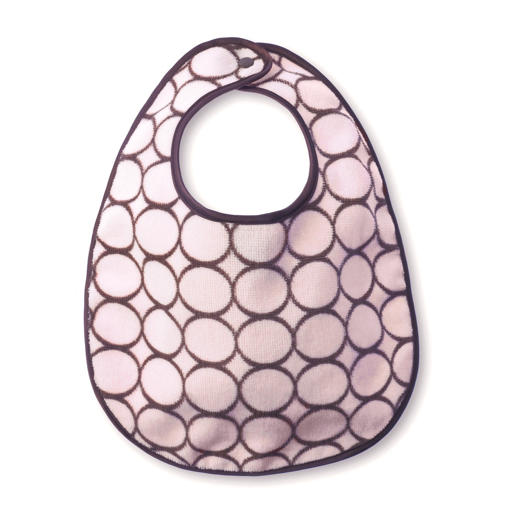 Baby Bib - Brown Mod Circles, Pastel Pink - Personalize It