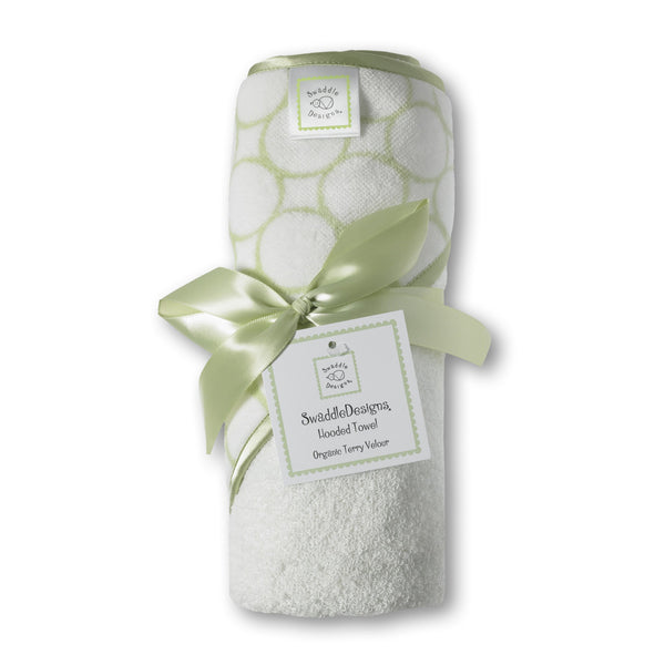Organic Hooded Towel - Mod Circles on Ivory, Kiwi