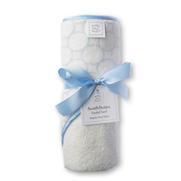 Organic Hooded Towel - Mod Circles on Ivory, Pastel Blue