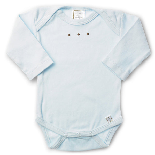 Long Sleeve Bodysuit - Pastel with Mocha Dots, Pastel Blue