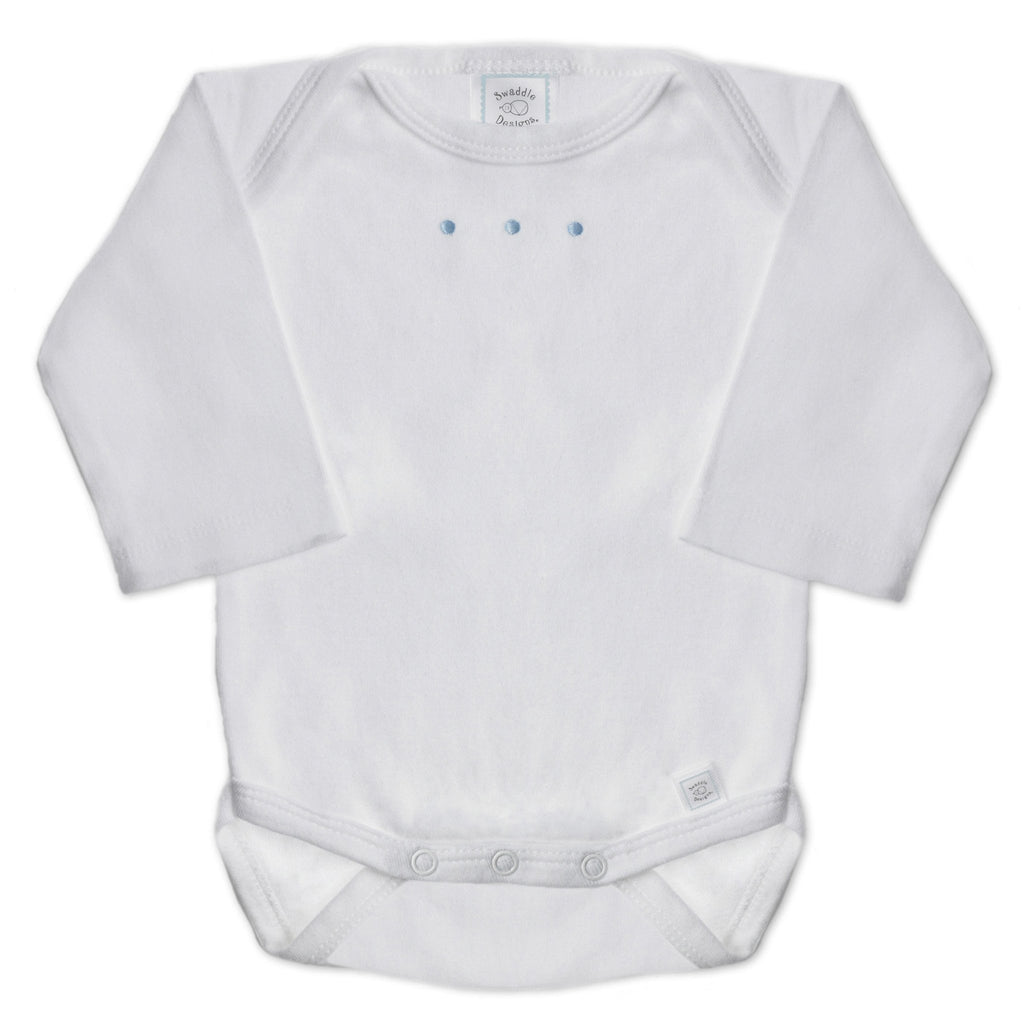 Long Sleeve Bodysuit - White with Pastel Dots, Pastel Blue