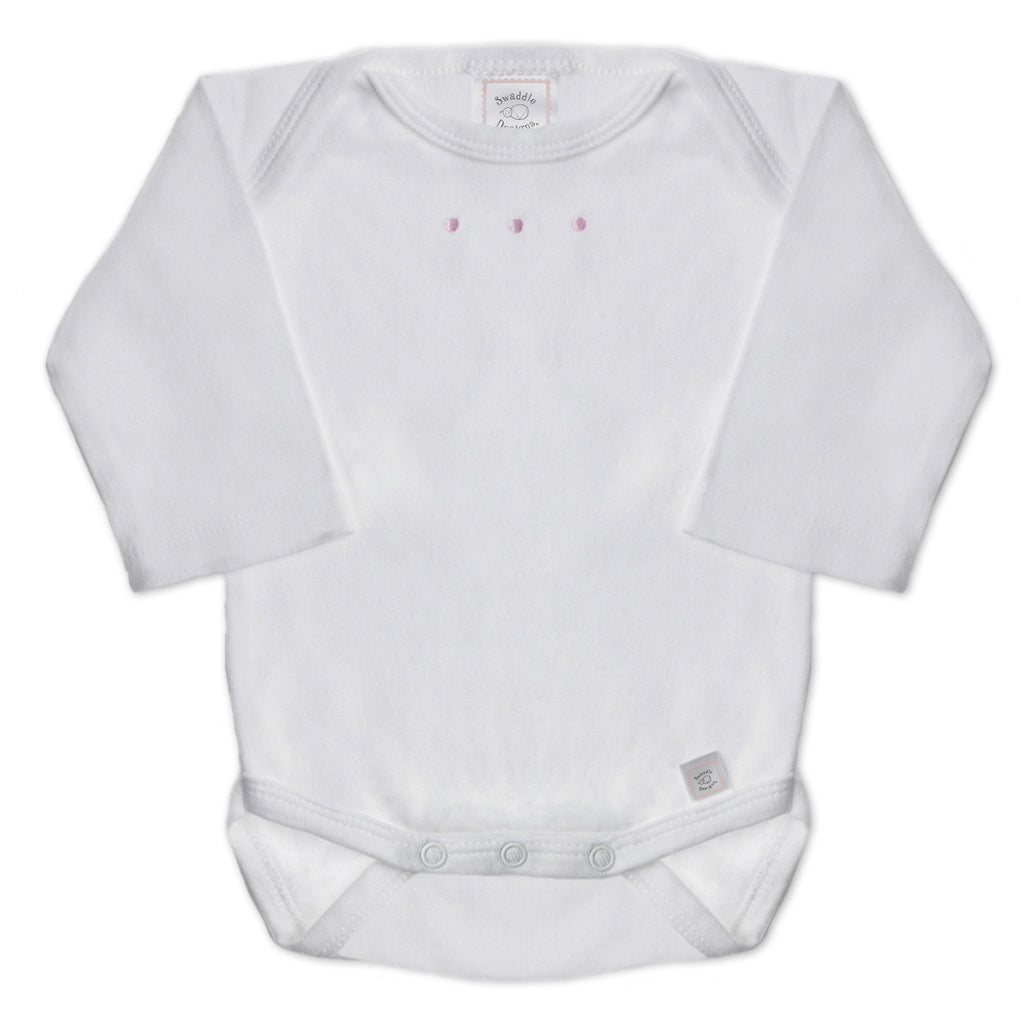 Long Sleeve Bodysuit - White with Pastel Dots, Pastel Pink