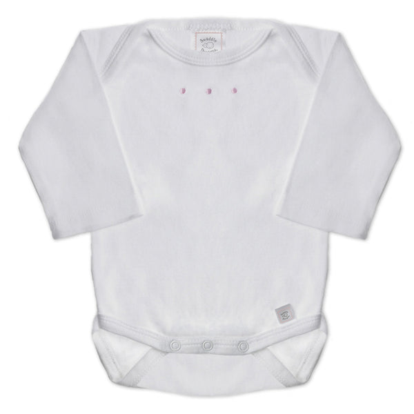Long Sleeve Bodysuit - White with Pastel Dots, Pastel Pink