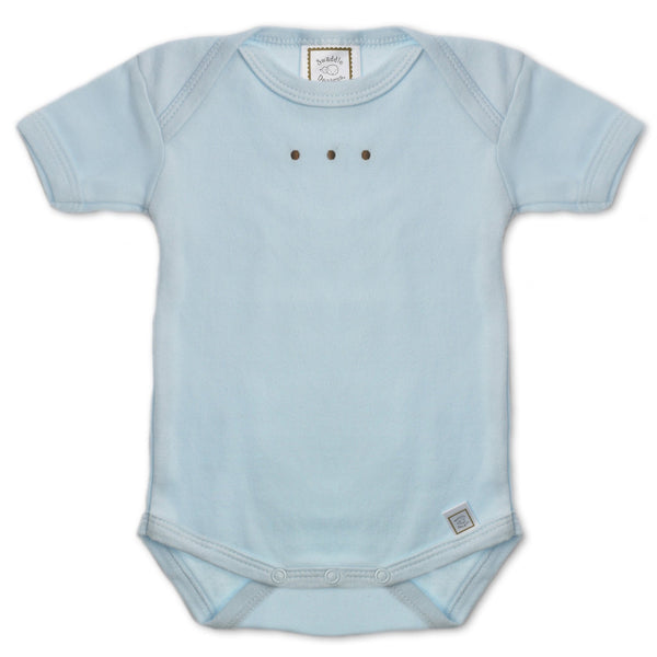Short Sleeve Bodysuit - Pastel with Mocha Dots, Pastel Blue