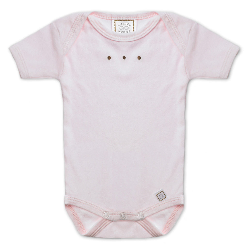 Short Sleeve Bodysuit - Pastel with Mocha Dots, Pastel Pink