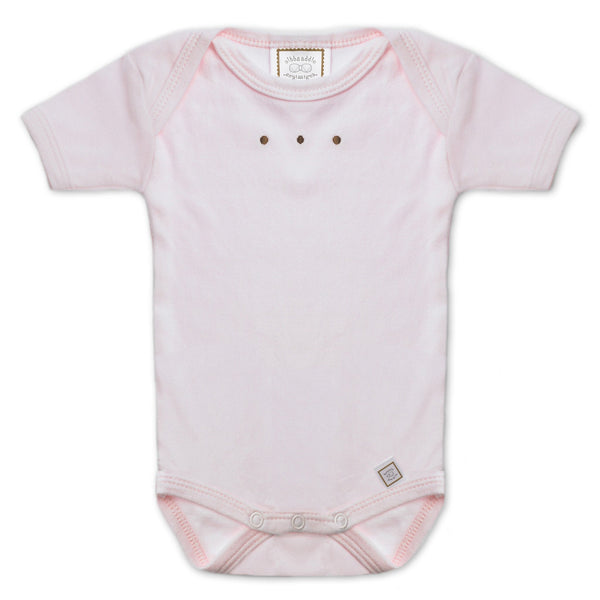 Short Sleeve Bodysuit - Pastel with Mocha Dots, Pastel Pink