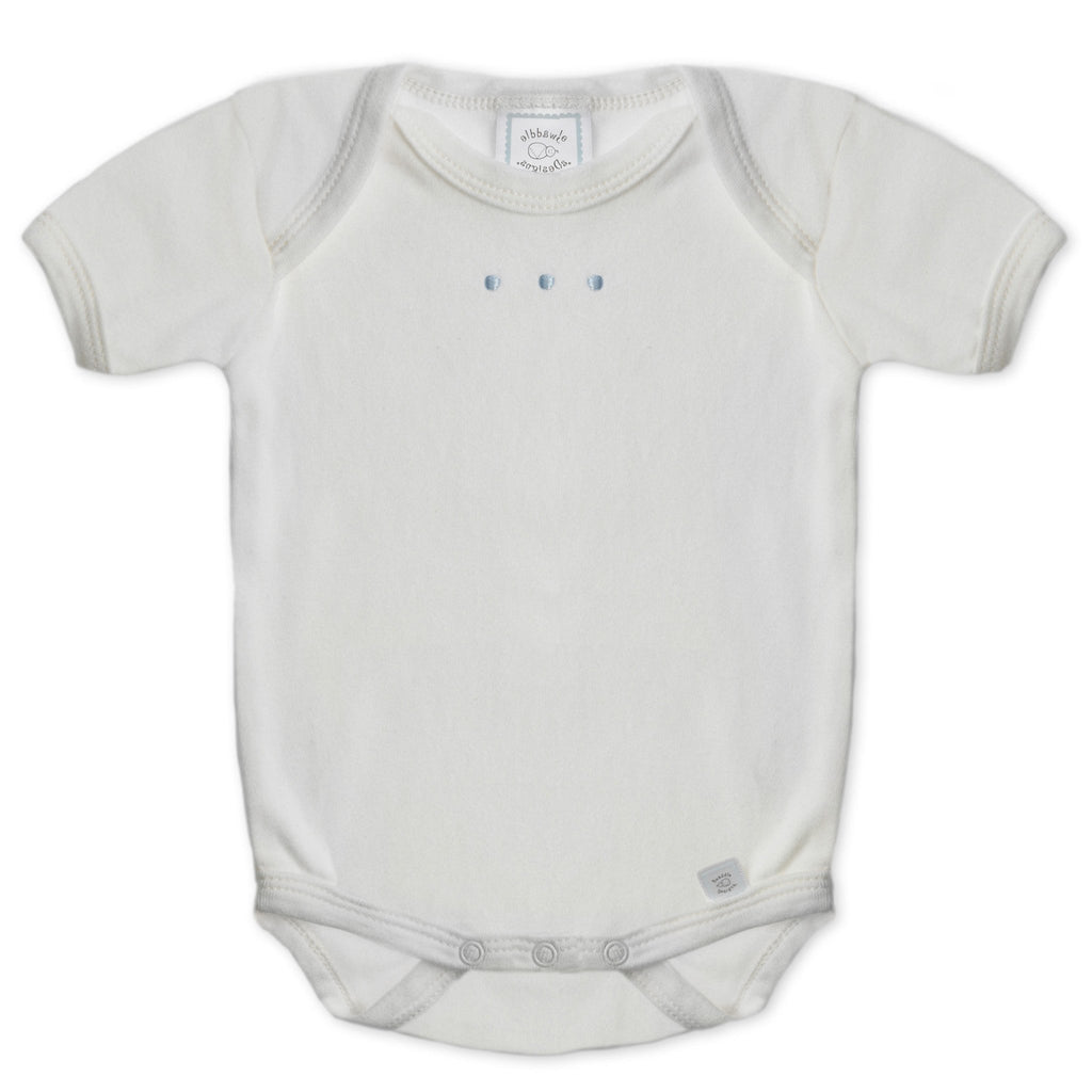 Short Sleeve Bodysuit - Ivory Organic with Pastel Blue Dots, Pastel Blue