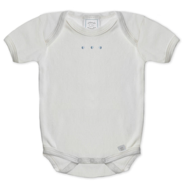 Short Sleeve Bodysuit - Ivory Organic with Pastel Blue Dots, Pastel Blue