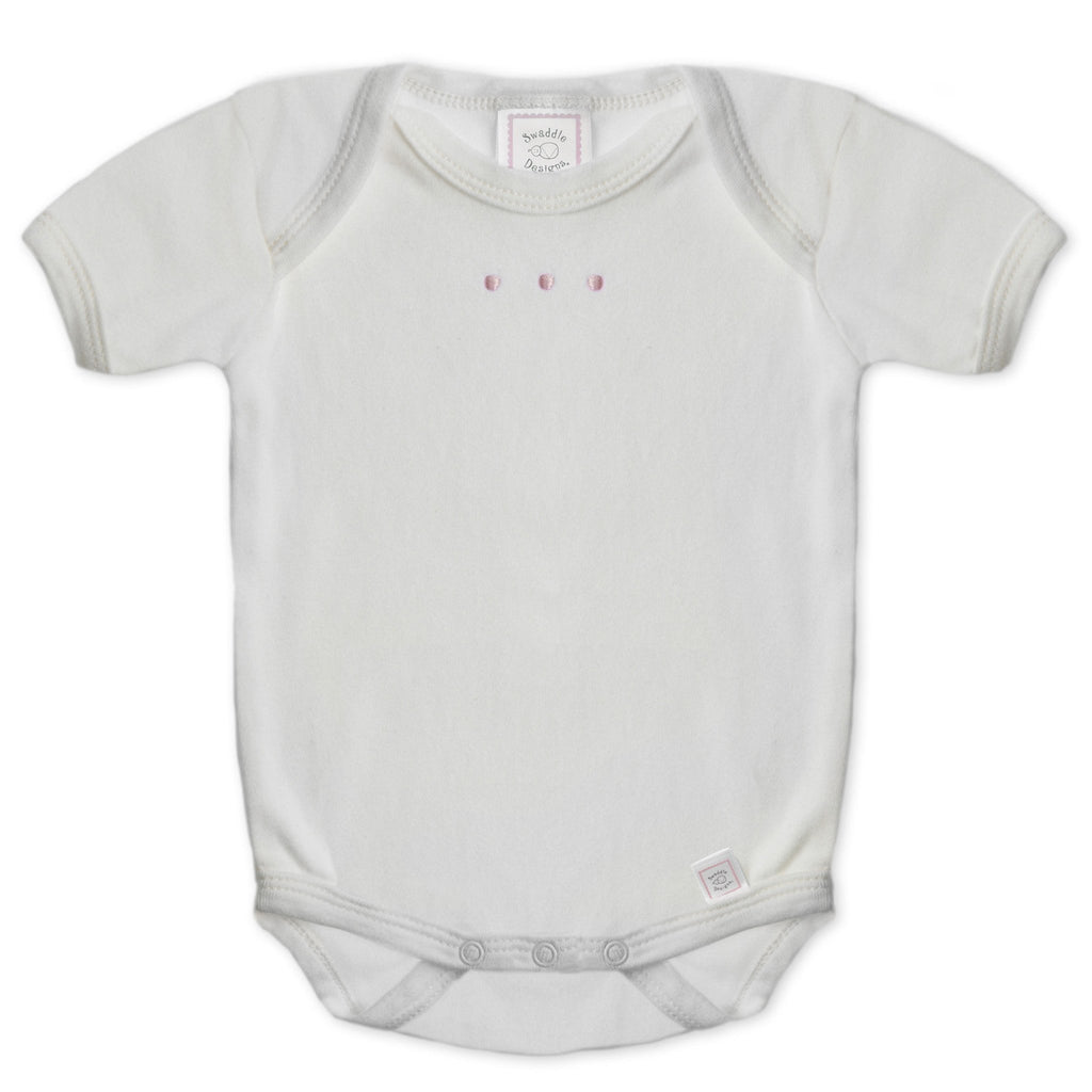 Short Sleeve Bodysuit - Ivory Organic with Pastel Pink Dots, Pastel Pink