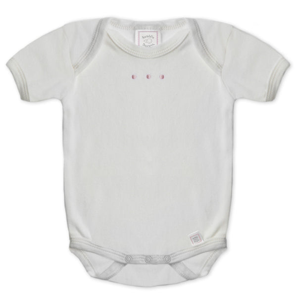Short Sleeve Bodysuit - Ivory Organic with Pastel Pink Dots, Pastel Pink