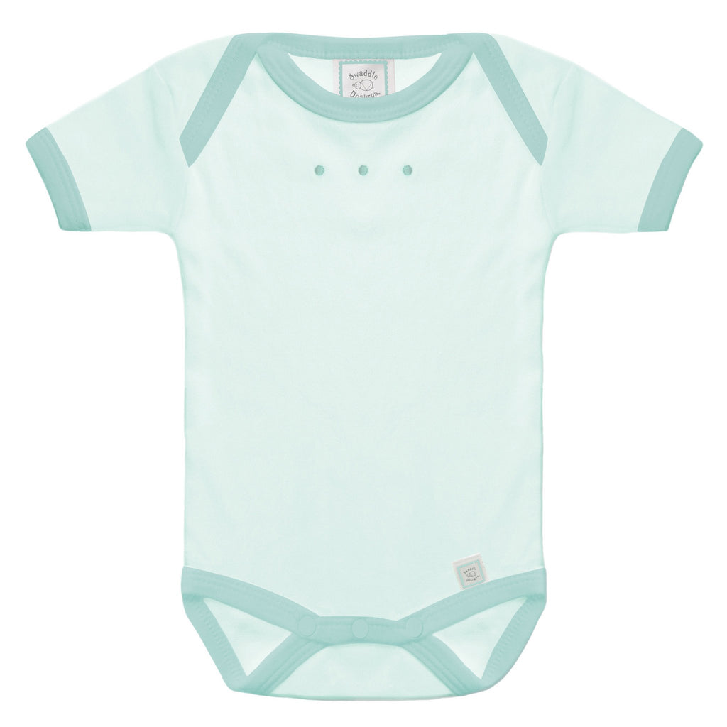 Short Sleeve Bodysuit - Sea Crystal with Turquoise Trim, Turquoise