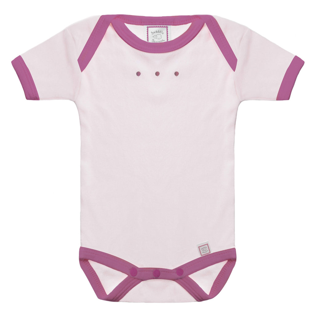 Short Sleeve Bodysuit - Pastel Pink with Very Berry Trim, Very Berry