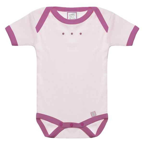 Short Sleeve Bodysuit - Pastel Pink with Very Berry Trim, Very Berry