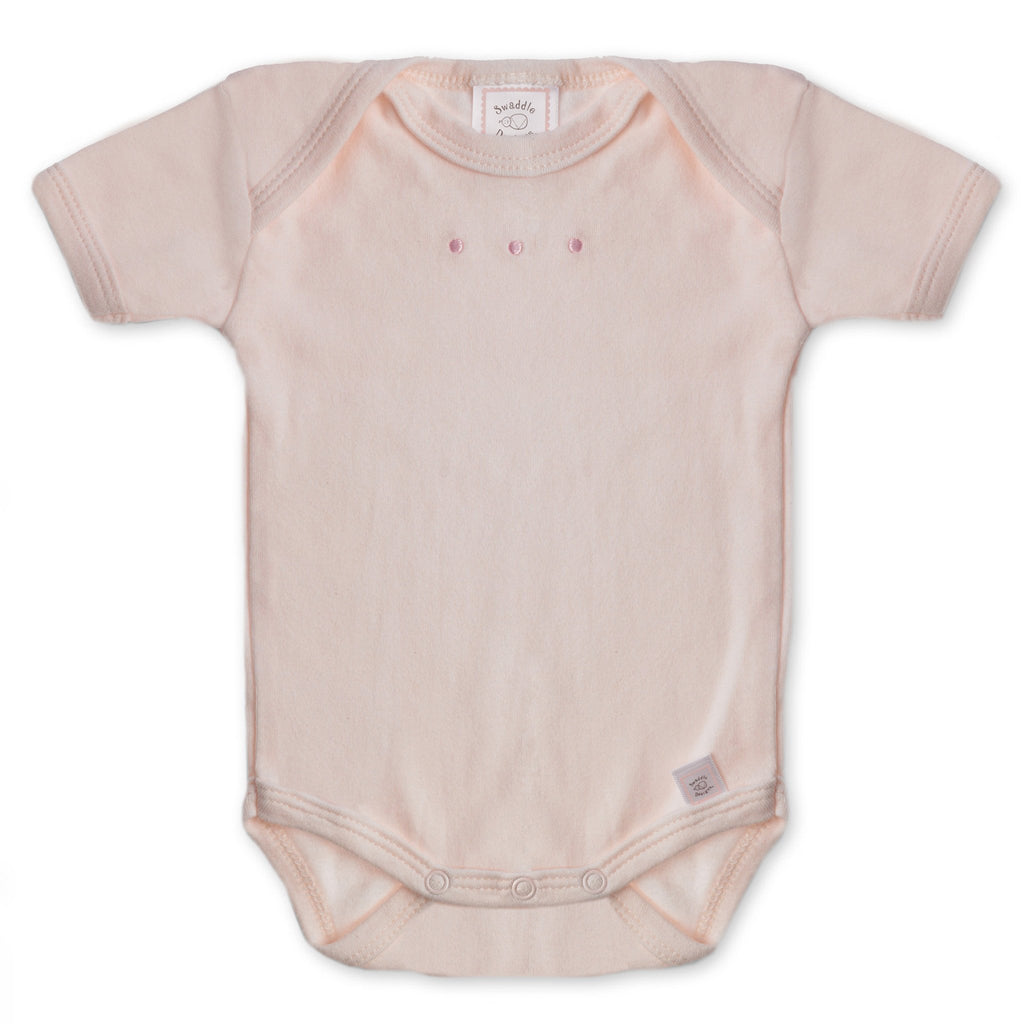 Short Sleeve Bodysuit - Pastel Pink with Pastel Dots, Pastel Pink