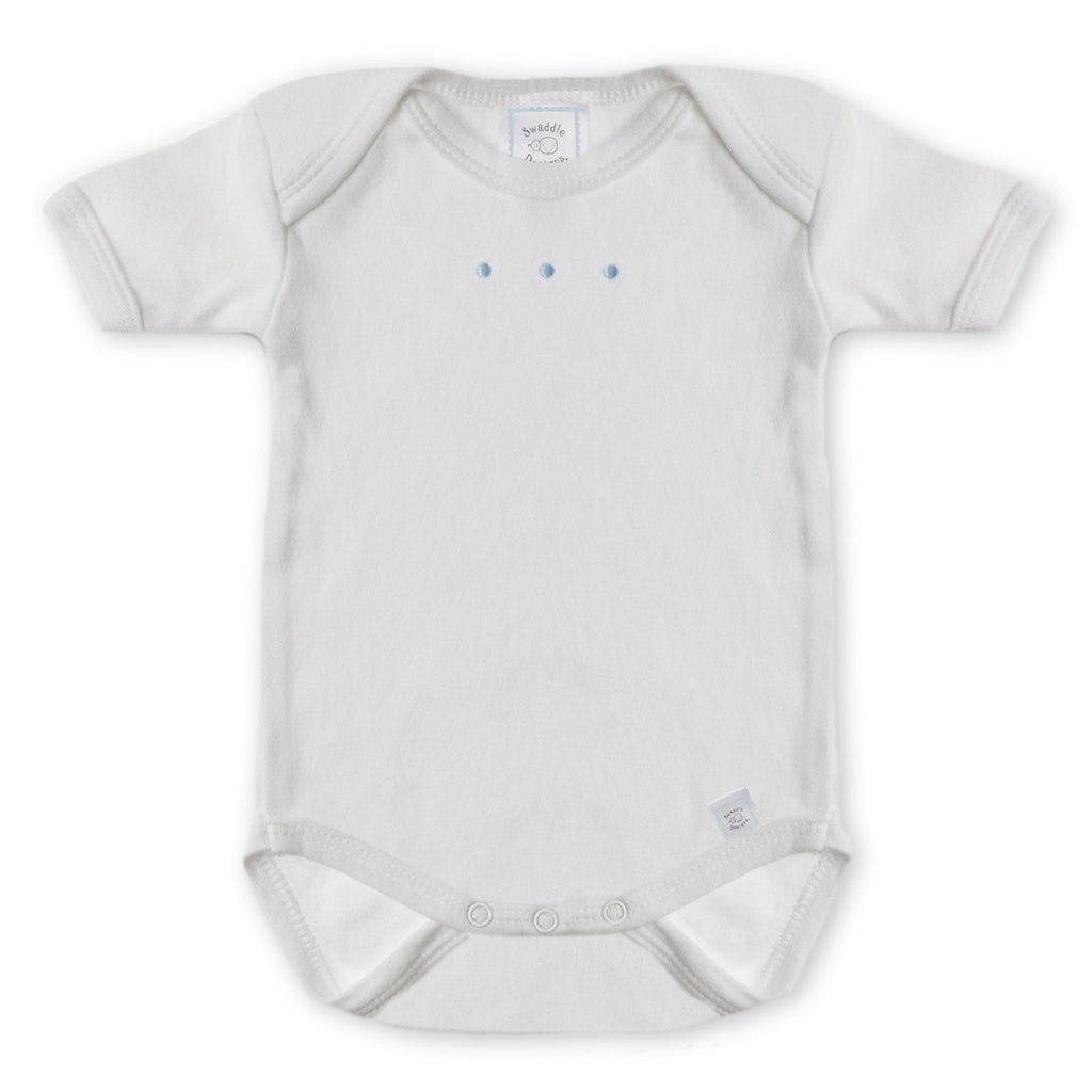 Short Sleeve Bodysuit - White with Pastel Dots, Pastel Blue