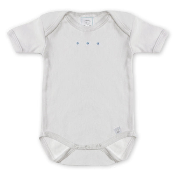 Short Sleeve Bodysuit - White with Pastel Dots, Pastel Blue