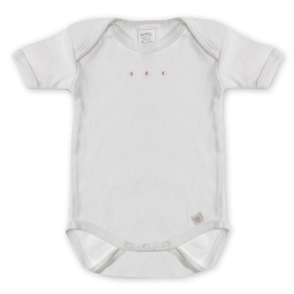 Short Sleeve Bodysuit - White with Pastel Dots, Pastel Pink