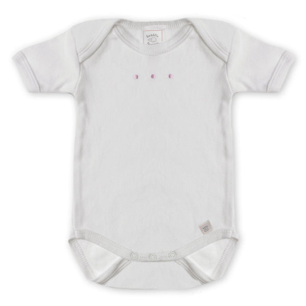 Short Sleeve Bodysuit - White with Pastel Dots, Pastel Pink