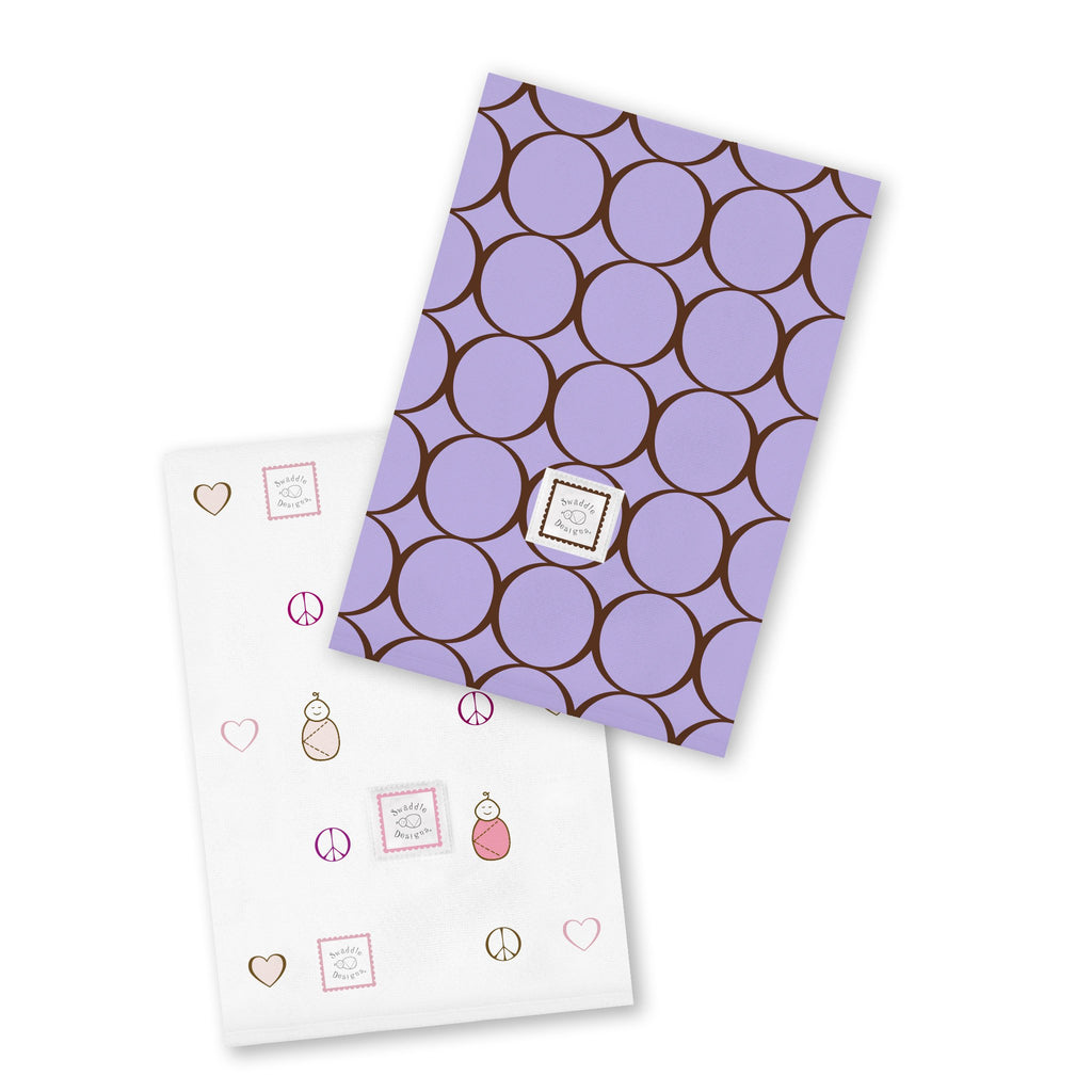 Baby Burpies - Mocha Mod Circles + Peace. Love. Swaddle, Lavender