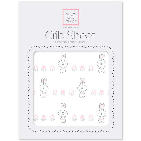 Flannel Fitted Crib Sheet - Garden Bunnie Pastel Pink
