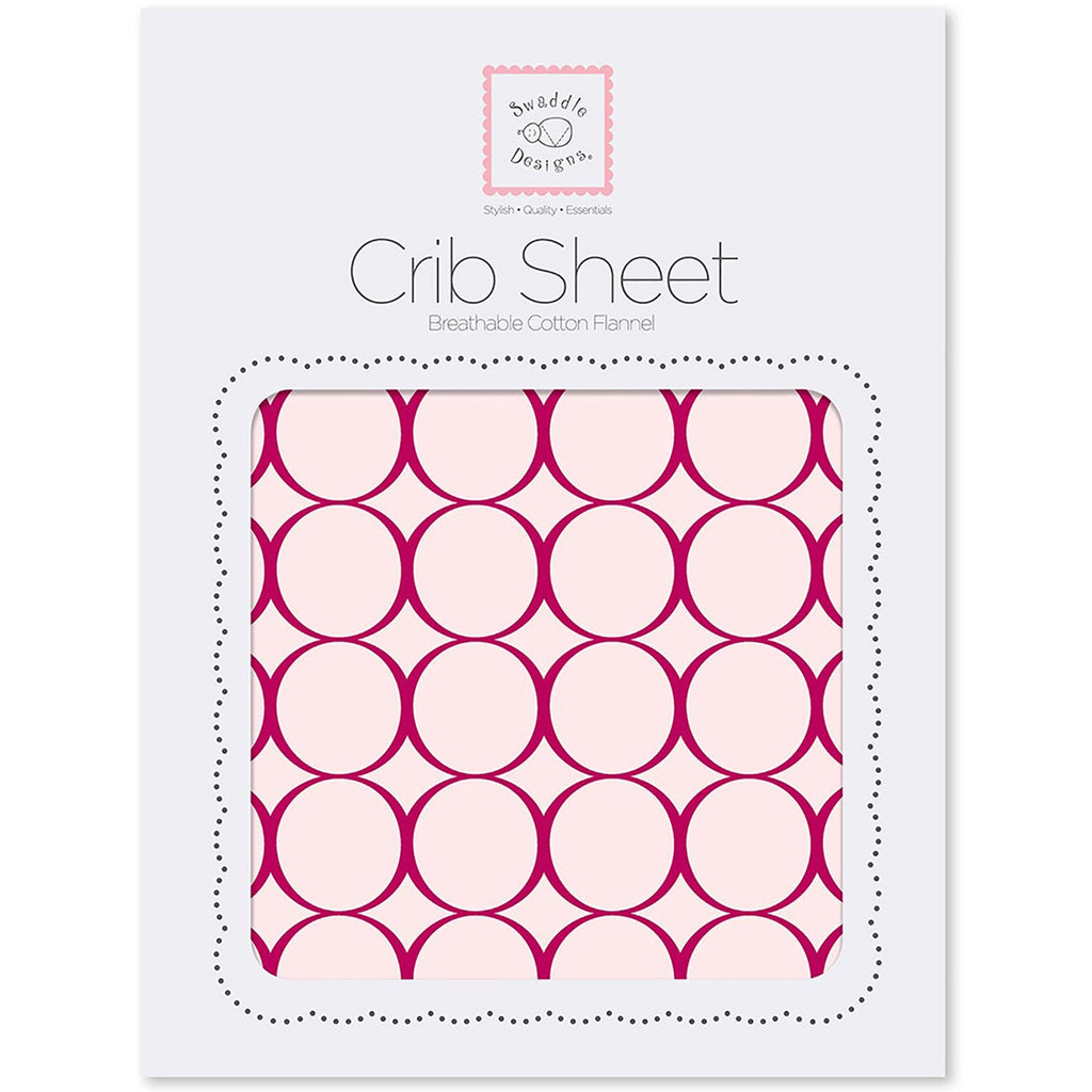 Flannel Fitted Crib Sheet - Jewel Tone Mod Circles, Very Berry