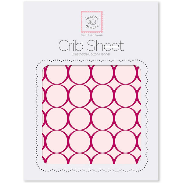 Flannel Fitted Crib Sheet - Jewel Tone Mod Circles, Very Berry