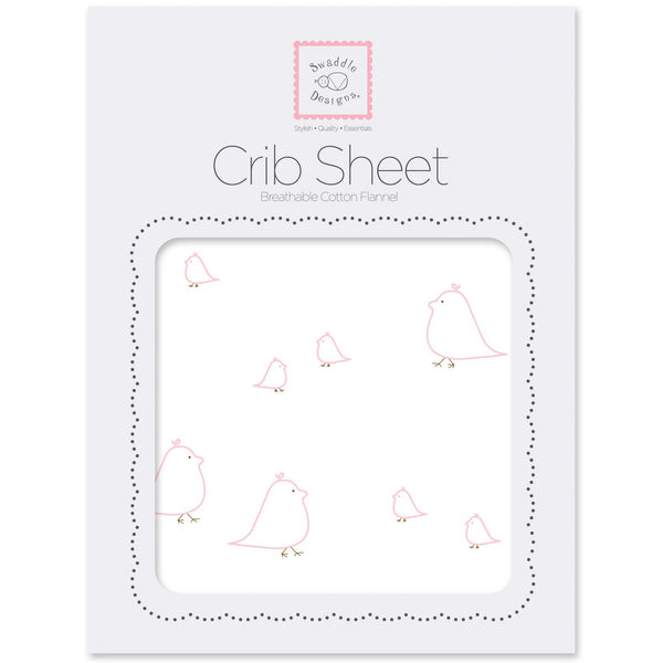 Flannel Fitted Crib Sheet - Mama & Baby Chickies, Pink