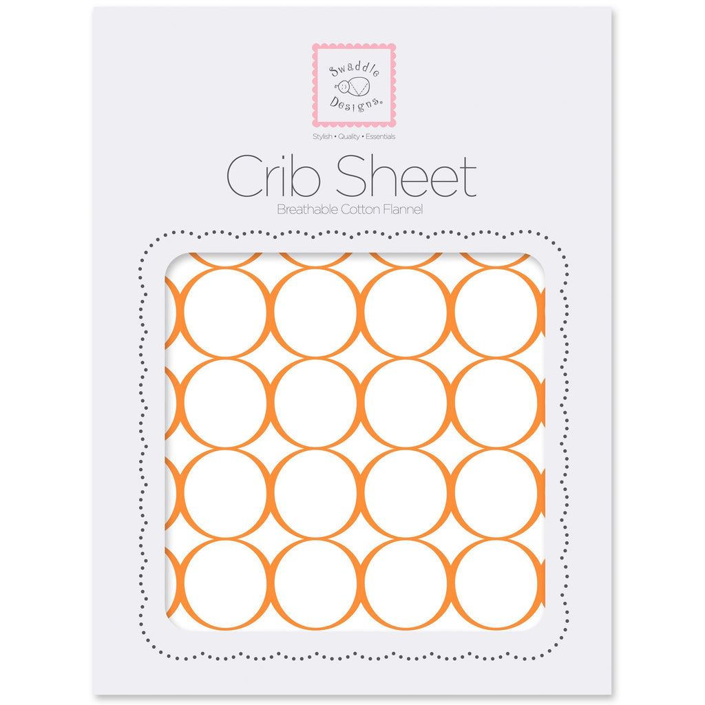 Flannel Fitted Crib Sheet - Mod Circles on White, Orange