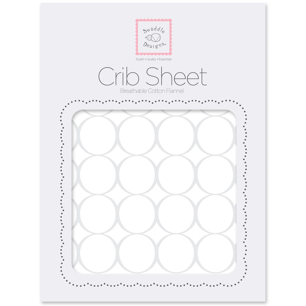 Fitted Flannel Crib Sheet - Mod Circles on White
