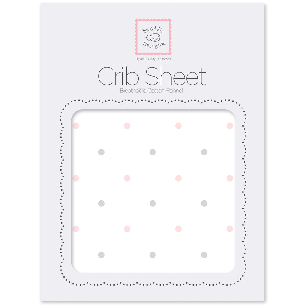 Flannel Fitted Crib Sheet - Pastel & Sterling Little Dots, Pastel Pink