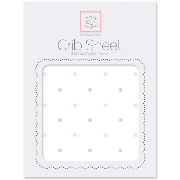 Flannel Fitted Crib Sheet - Pastel & Sterling Little Dots, Pastel Pink