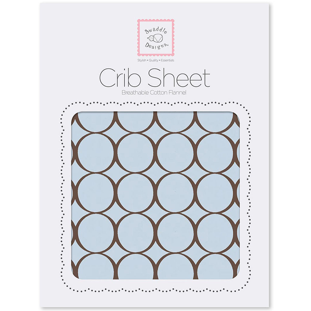 Flannel Fitted Crib Sheet - Brown Mod Circles, Pastel Blue