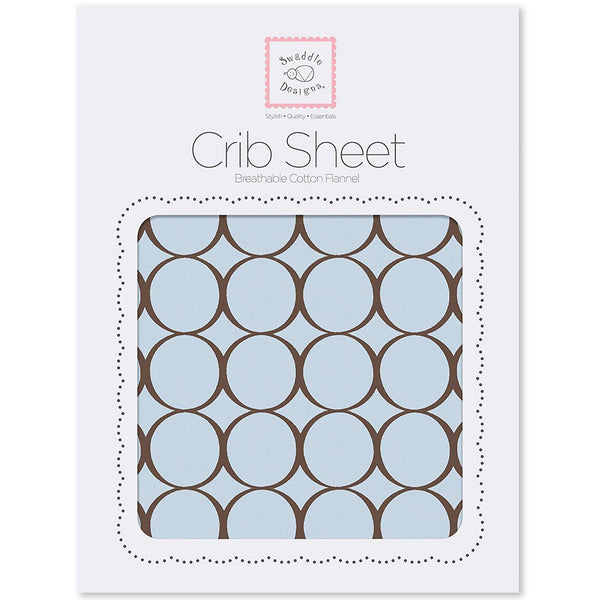 Flannel Fitted Crib Sheet - Brown Mod Circles, Pastel Blue