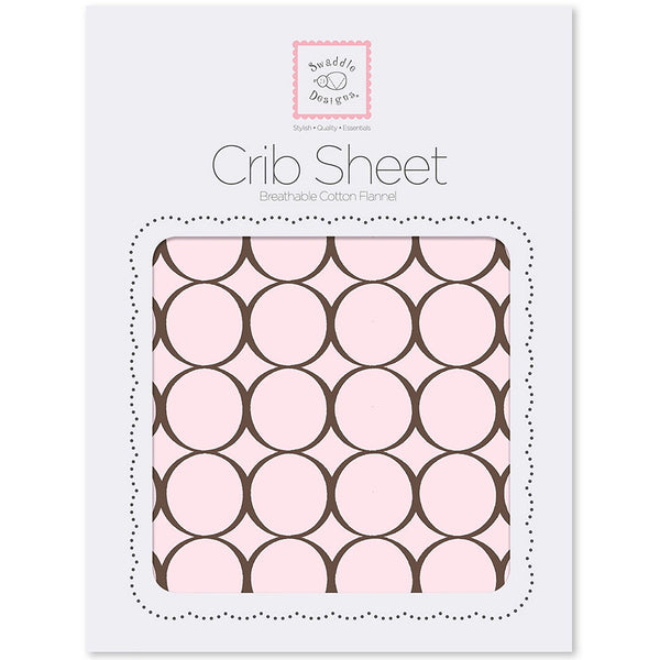 Fitted Flannel Crib Sheet - Brown Mod Circles