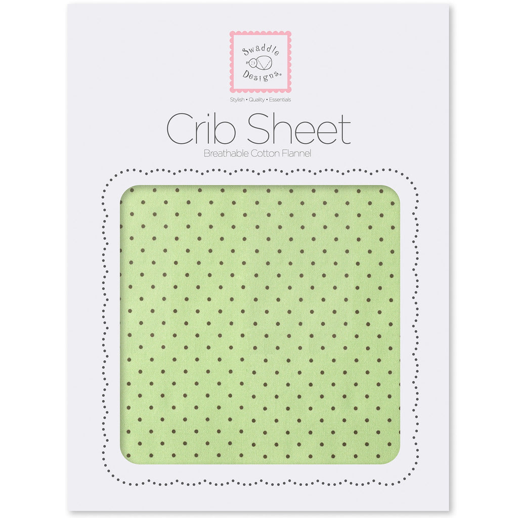 Fitted Flannel Crib Sheet - Brown Polka Dots
