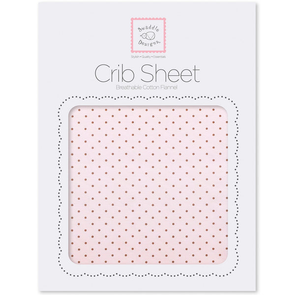 Flannel Fitted Crib Sheet - Brown Polka Dots, Pastel Pink