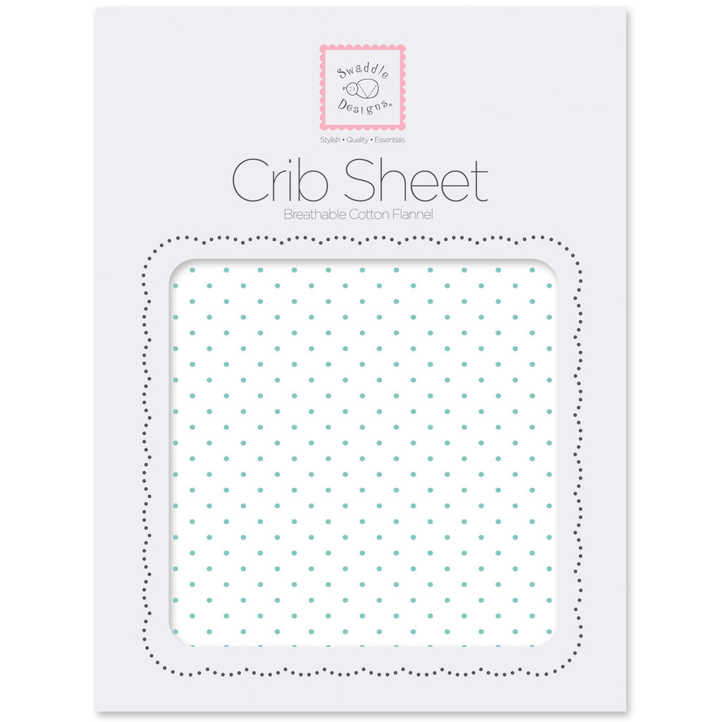 Flannel Fitted Crib Sheet - Polka Dots, SeaCrystal