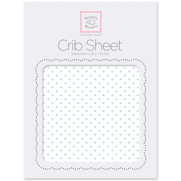 Flannel Fitted Crib Sheet - Polka Dots, SeaCrystal