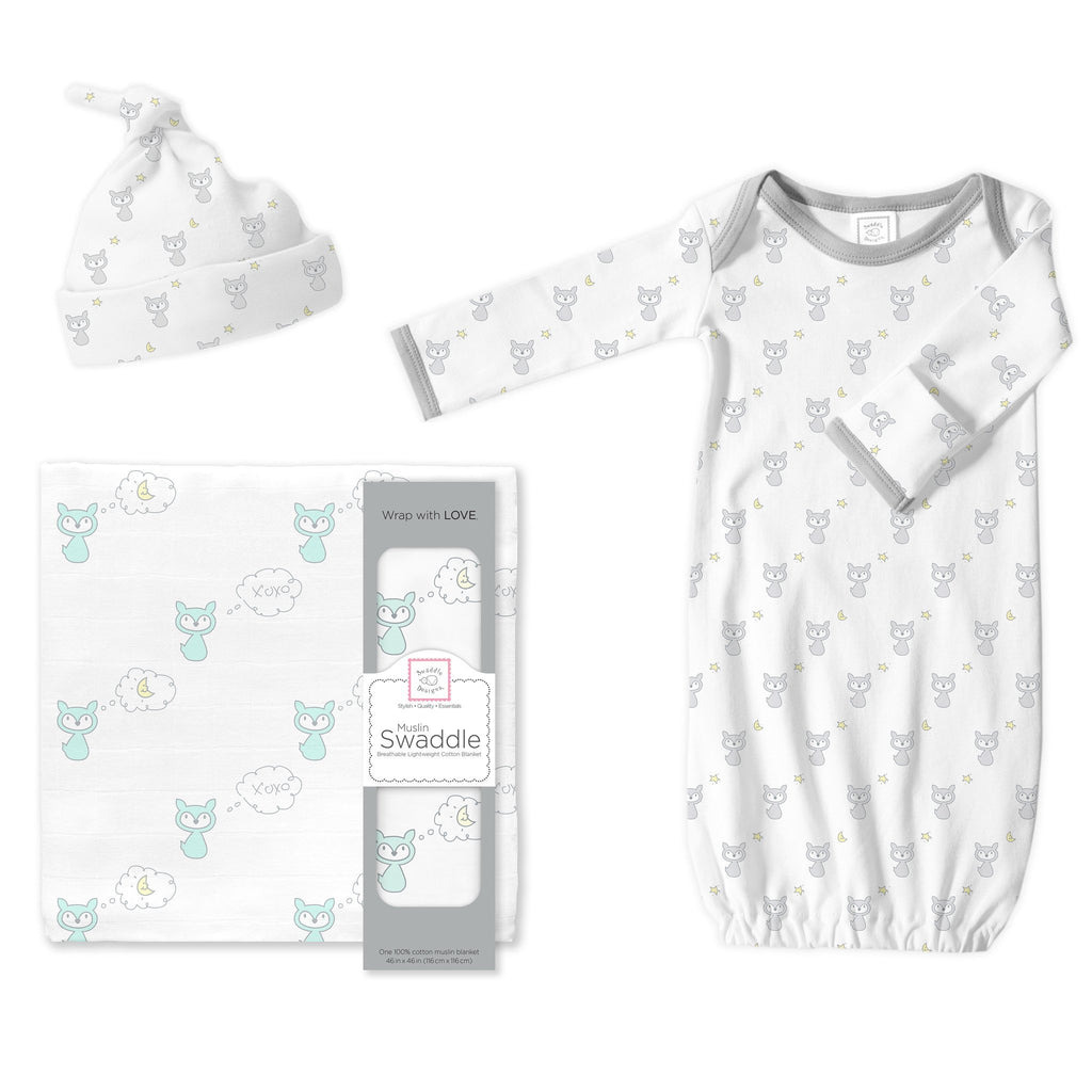 Muslin Swaddle, Gown and Hat - Gift Set