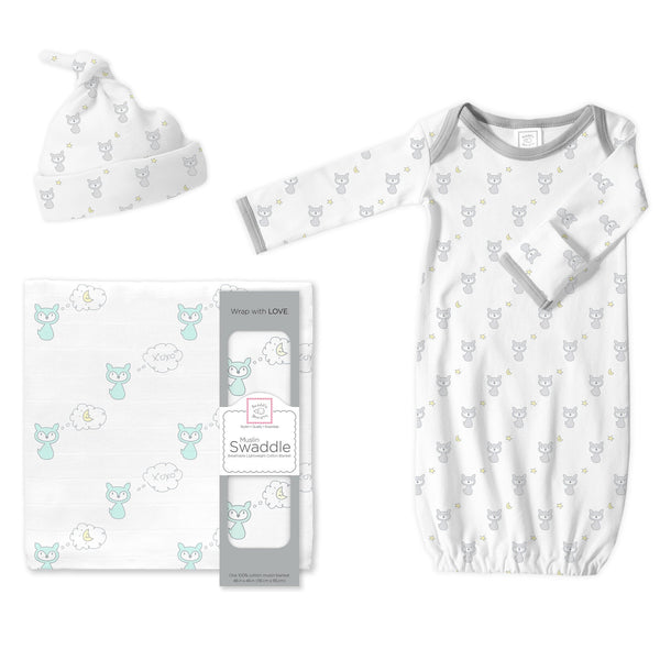 Muslin Swaddle, Gown and Hat - Gift Set