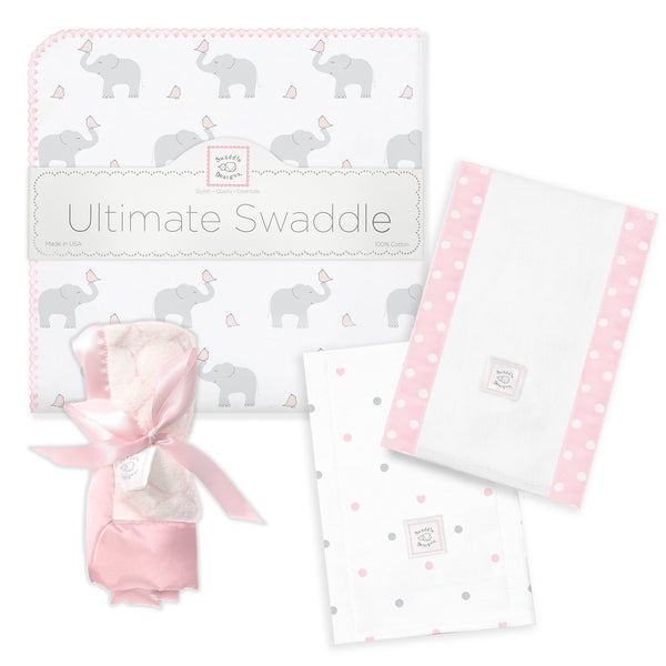 Ultimate Swaddle, Burpie and Lovie Newborn Gift Set - Pastel Pink
