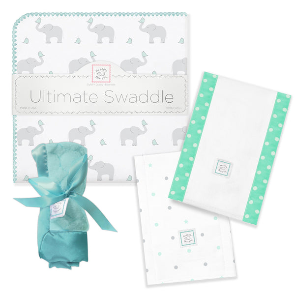 Ultimate Swaddle, Burpie and Lovie Newborn Gift Set - SeaCrystal