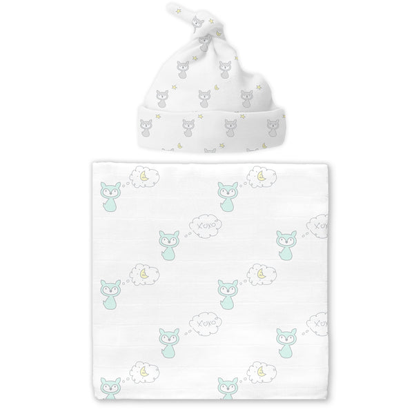 Muslin Swaddle Blanket and Hat - Gift Set
