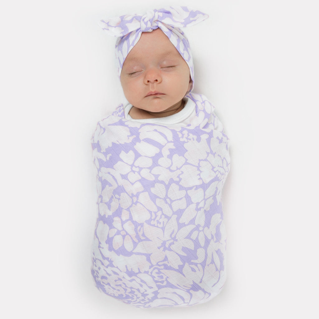 Marquisette Swaddle Blanket + Marquisette Headband Gift Set, Lavender