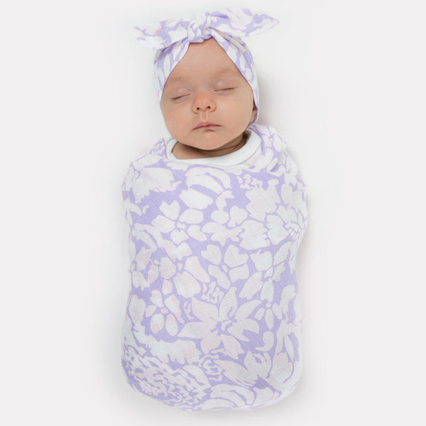 Marquisette Swaddle Blanket + Marquisette Headband Gift Set, Lavender