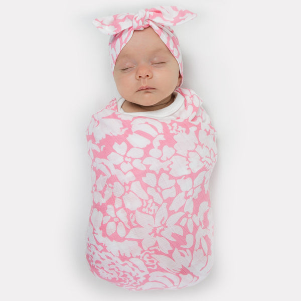 Marquisette Swaddle Blanket + Marquisette Headband Gift Set, Pink