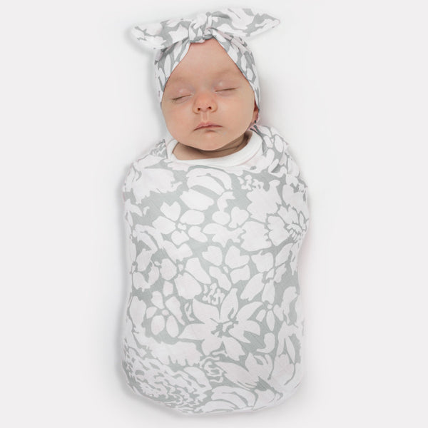 Marquisette Swaddle Blanket + Marquisette Headband Gift Set, Sterling