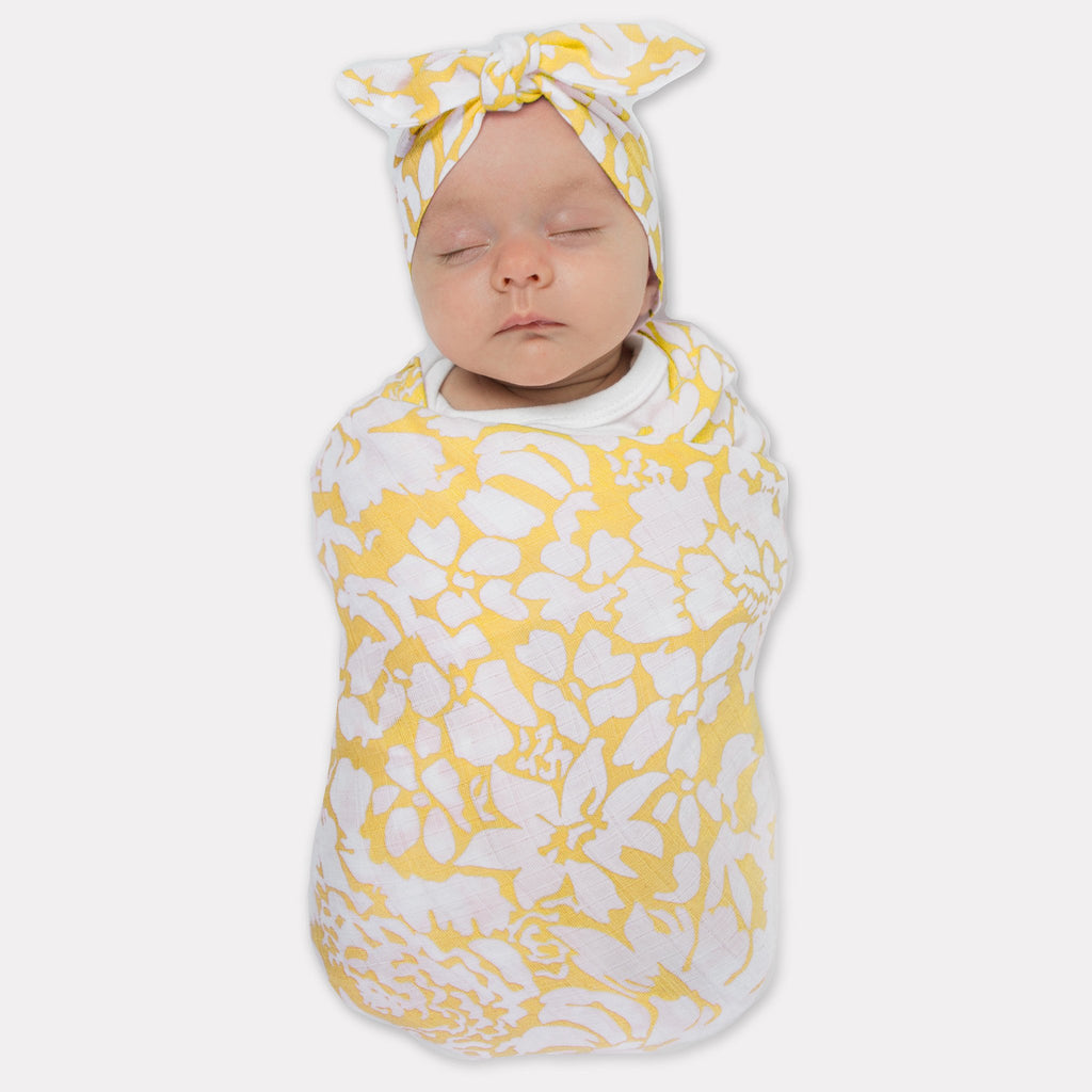 Marquisette Swaddle Blanket + Marquisette Headband Gift Set, Yellow
