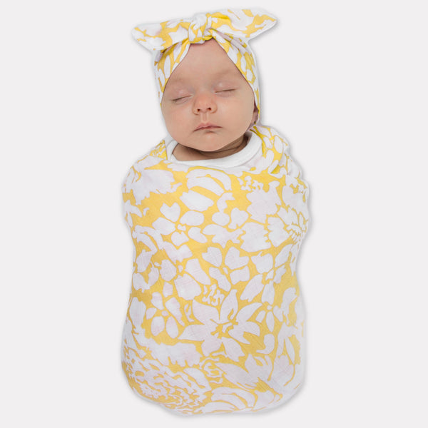 Marquisette Swaddle Blanket + Marquisette Headband Gift Set, Yellow